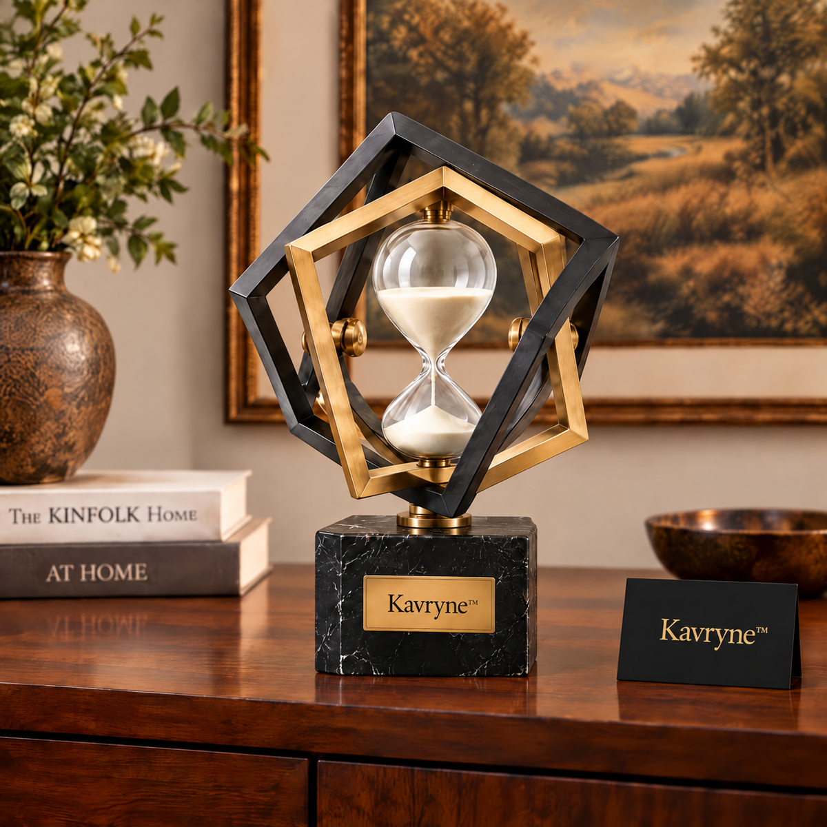 Kavryne™ The Geometric Sandglass – Dual-Tone Architectural Hourglass