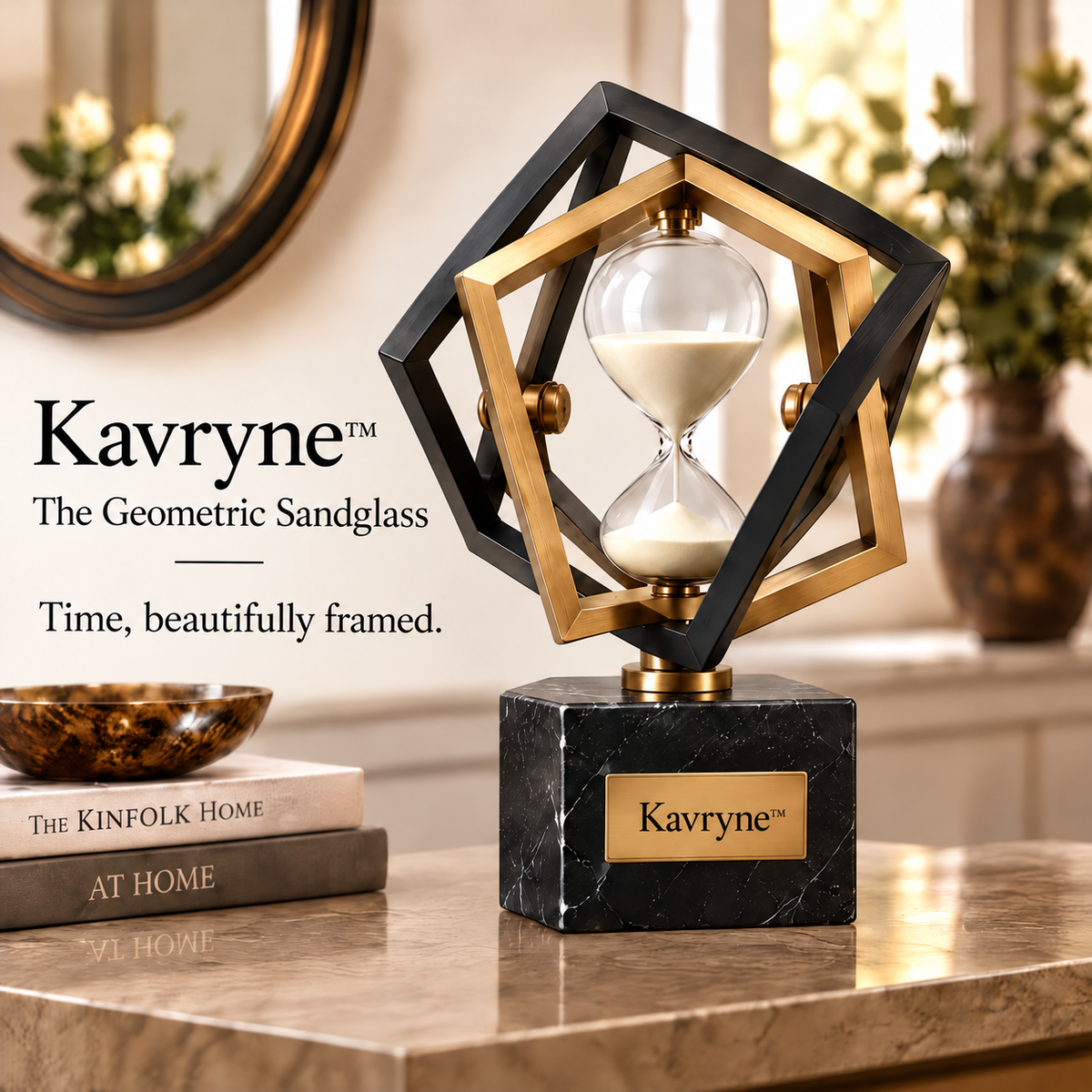 Kavryne™ The Geometric Sandglass – Dual-Tone Architectural Hourglass