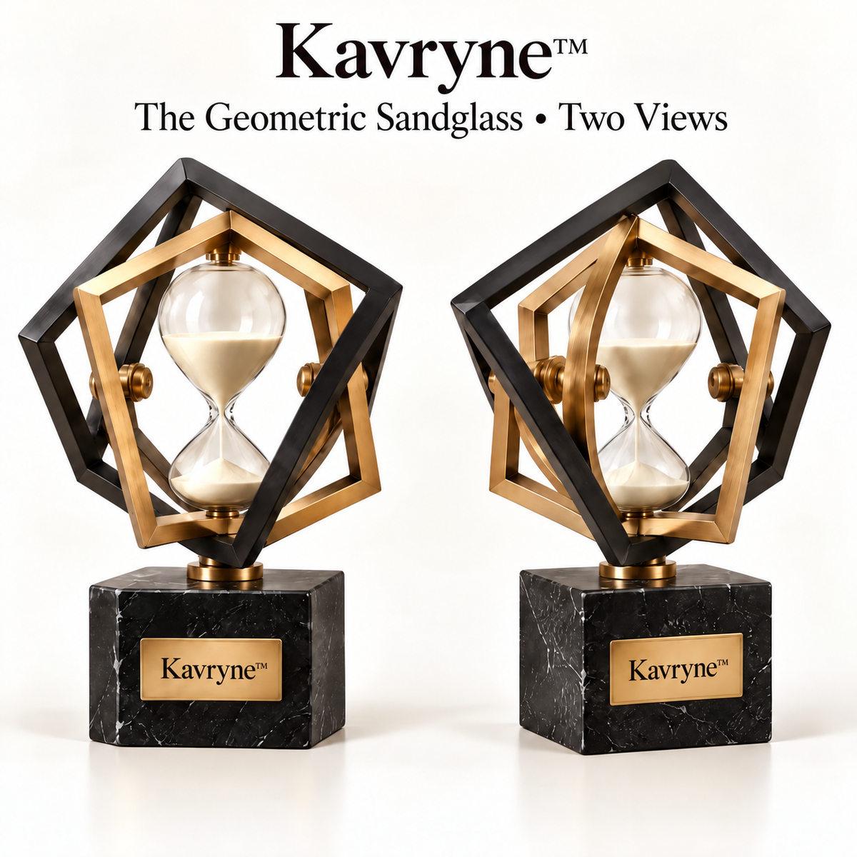 Kavryne™ The Geometric Sandglass – Dual-Tone Architectural Hourglass