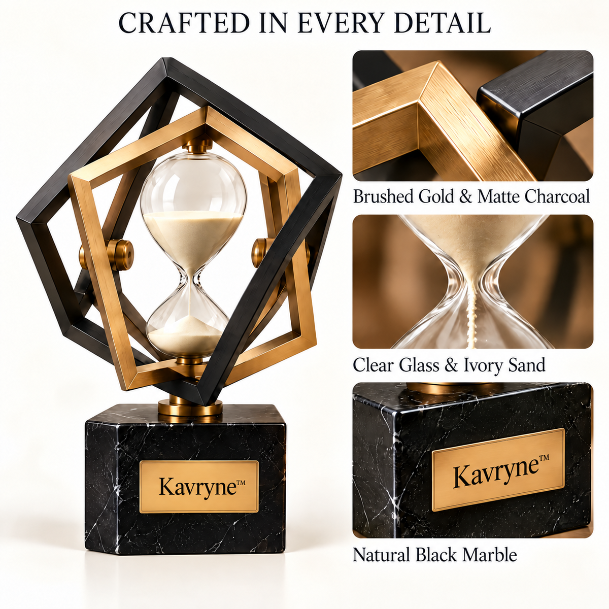 Kavryne™ The Geometric Sandglass – Dual-Tone Architectural Hourglass