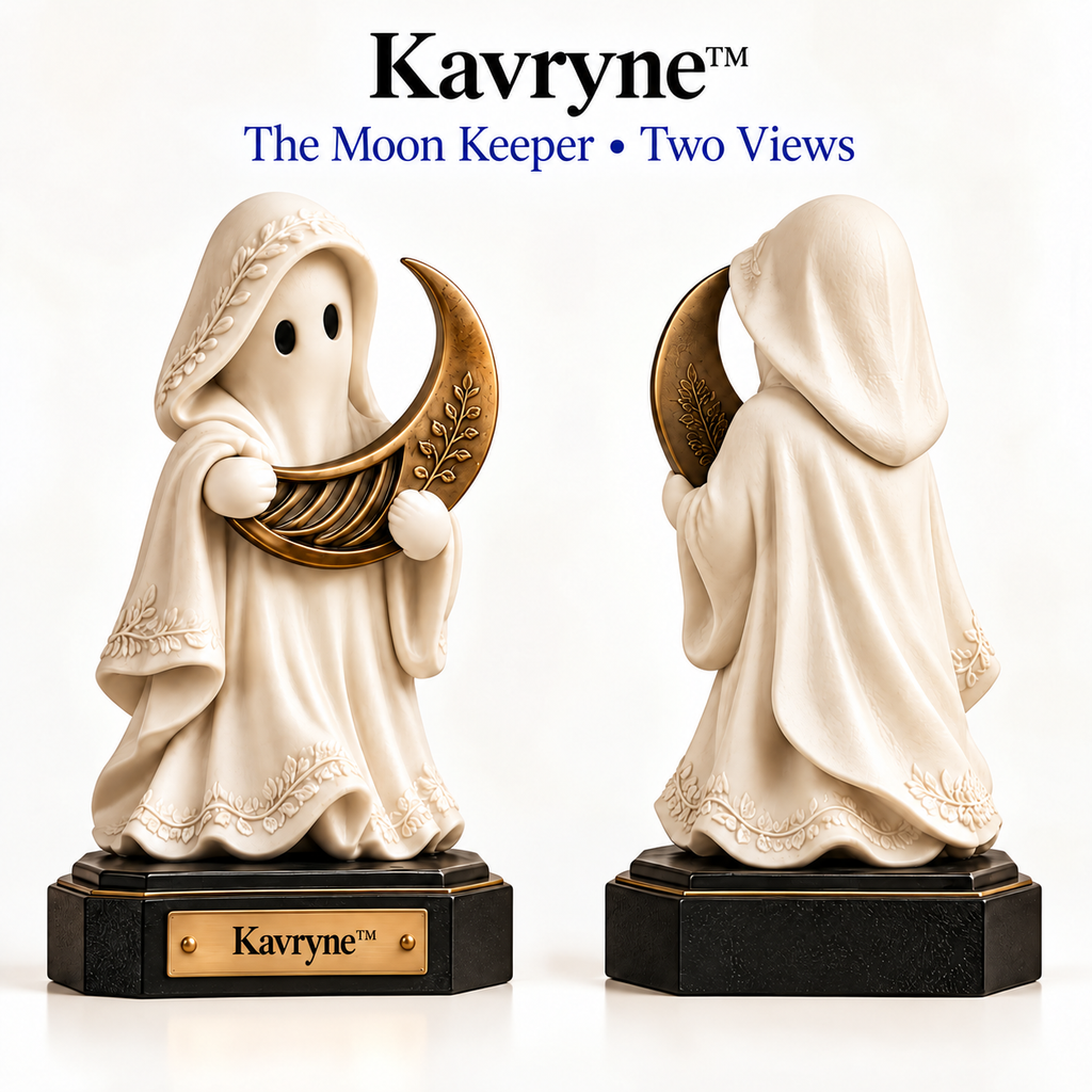 Kavryne™ The Moon Keeper – Whimsical Ghost & Crescent Moon Figurine