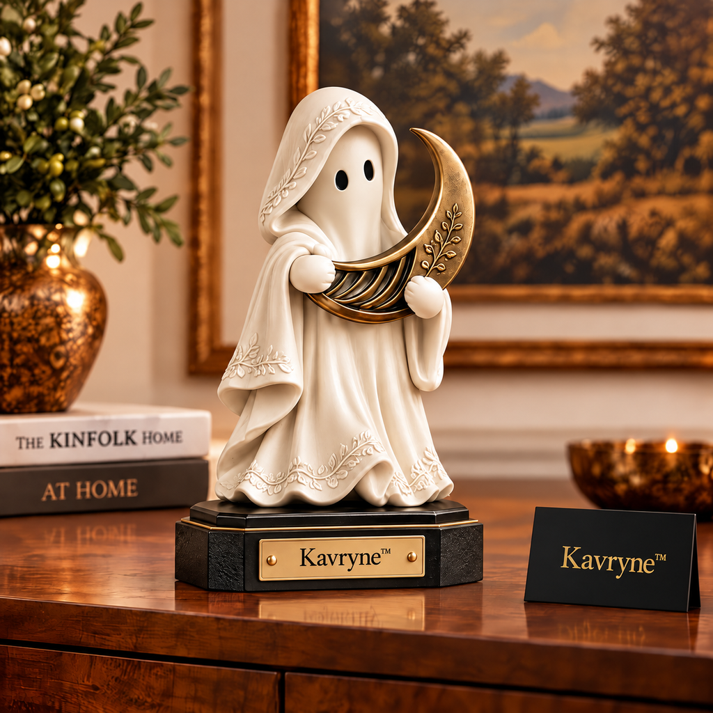 Kavryne™ The Moon Keeper – Whimsical Ghost & Crescent Moon Figurine