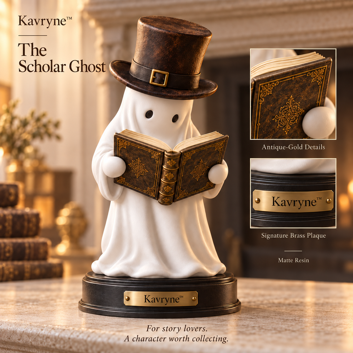 Kavryne™ The Scholar Ghost – Vintage-Inspired Reading Ghost Figurine