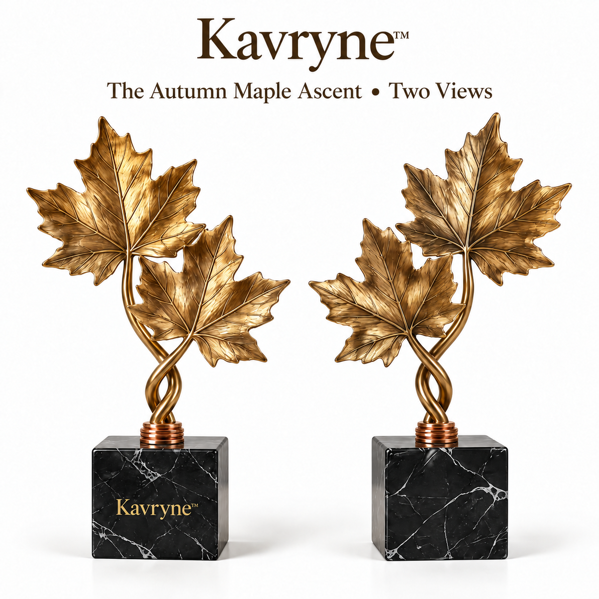 Kavryne™ The Autumn Maple Ascent – Champagne Gold Maple Leaf Sculpture