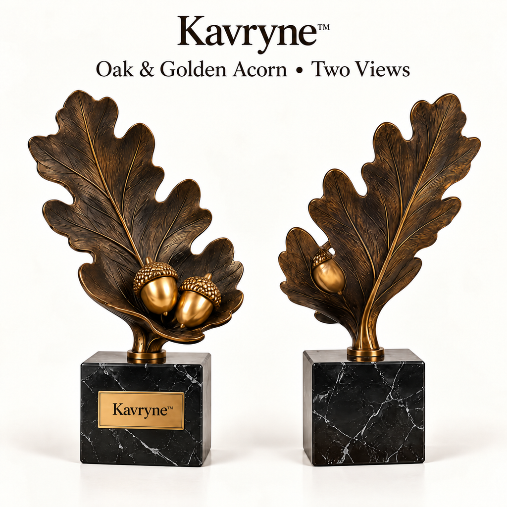 Kavryne™ The Oak & Golden Acorn – Botanical Brass Sculpture