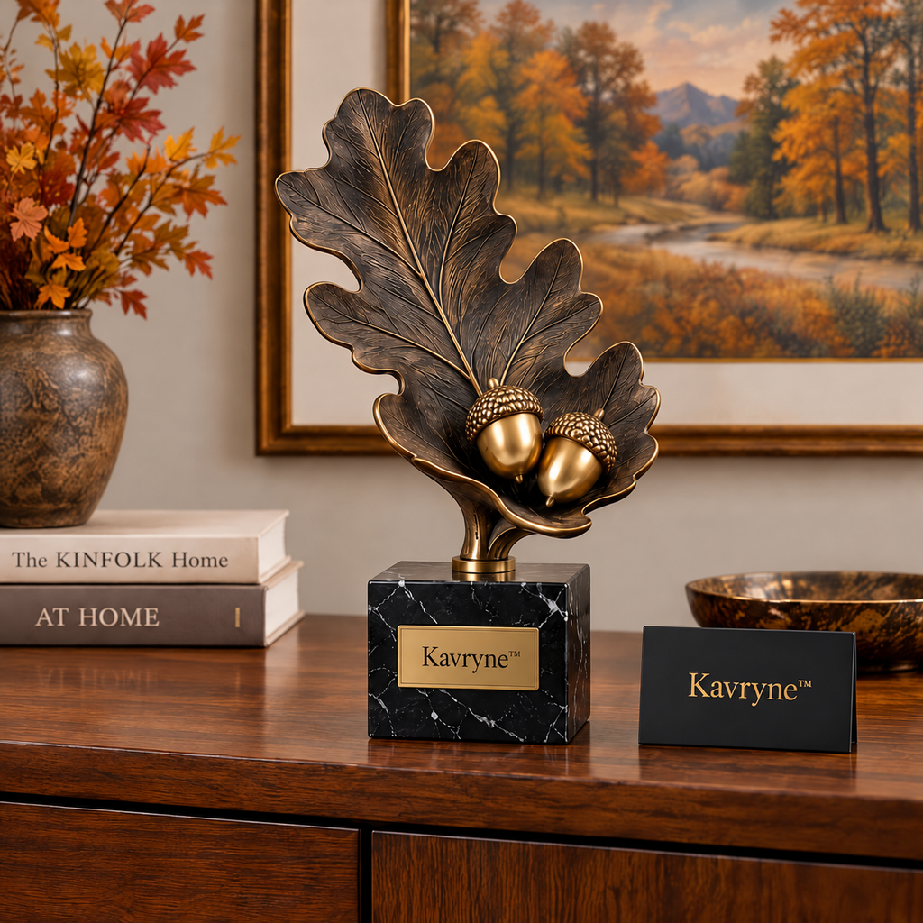 Kavryne™ The Oak & Golden Acorn – Botanical Brass Sculpture