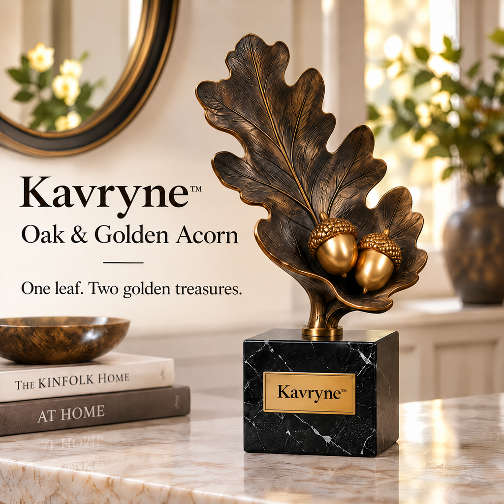 Kavryne™ The Oak & Golden Acorn – Botanical Brass Sculpture