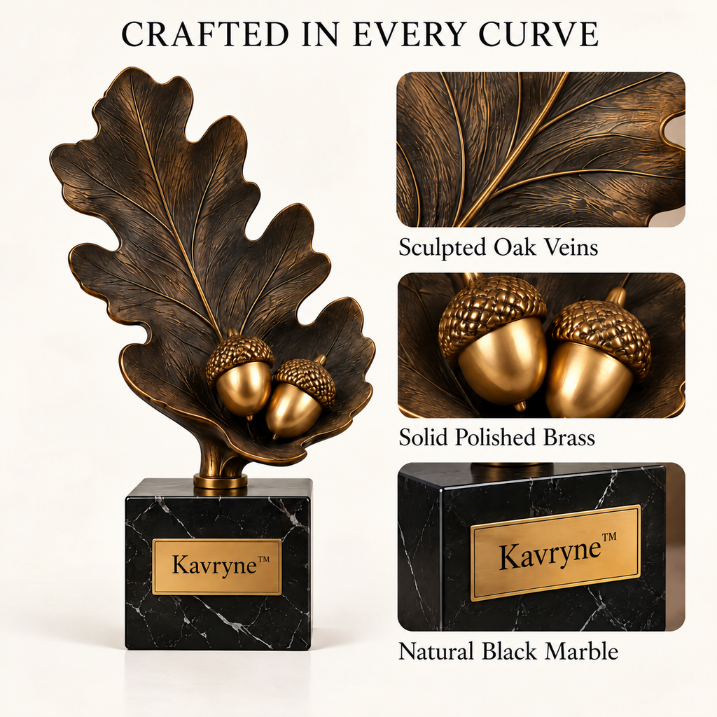 Kavryne™ The Oak & Golden Acorn – Botanical Brass Sculpture