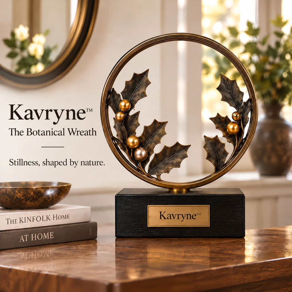 Kavryne™ The Botanical Wreath – Brushed Antique Bronze & Polished Berry Sculpture