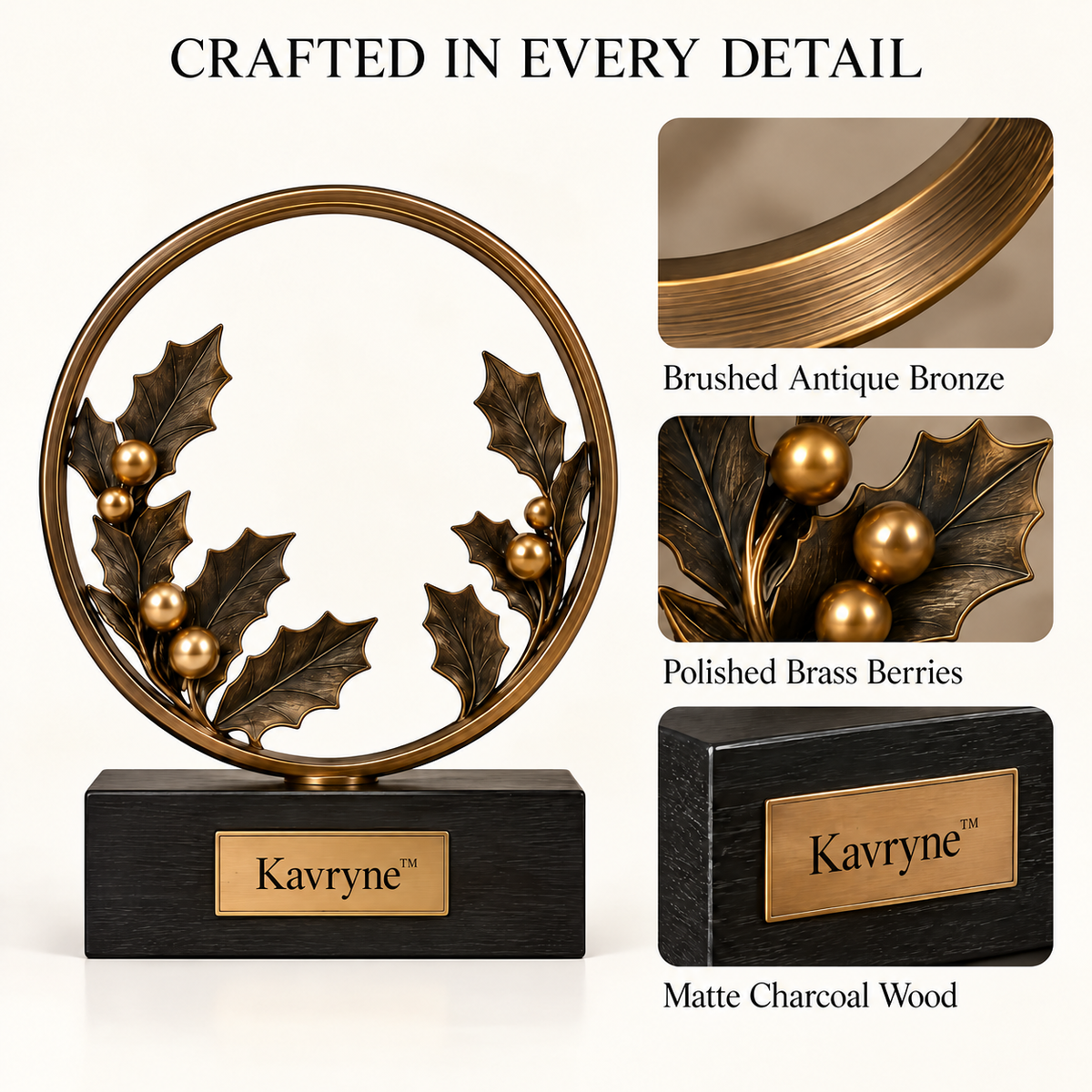 Kavryne™ The Botanical Wreath – Brushed Antique Bronze & Polished Berry Sculpture