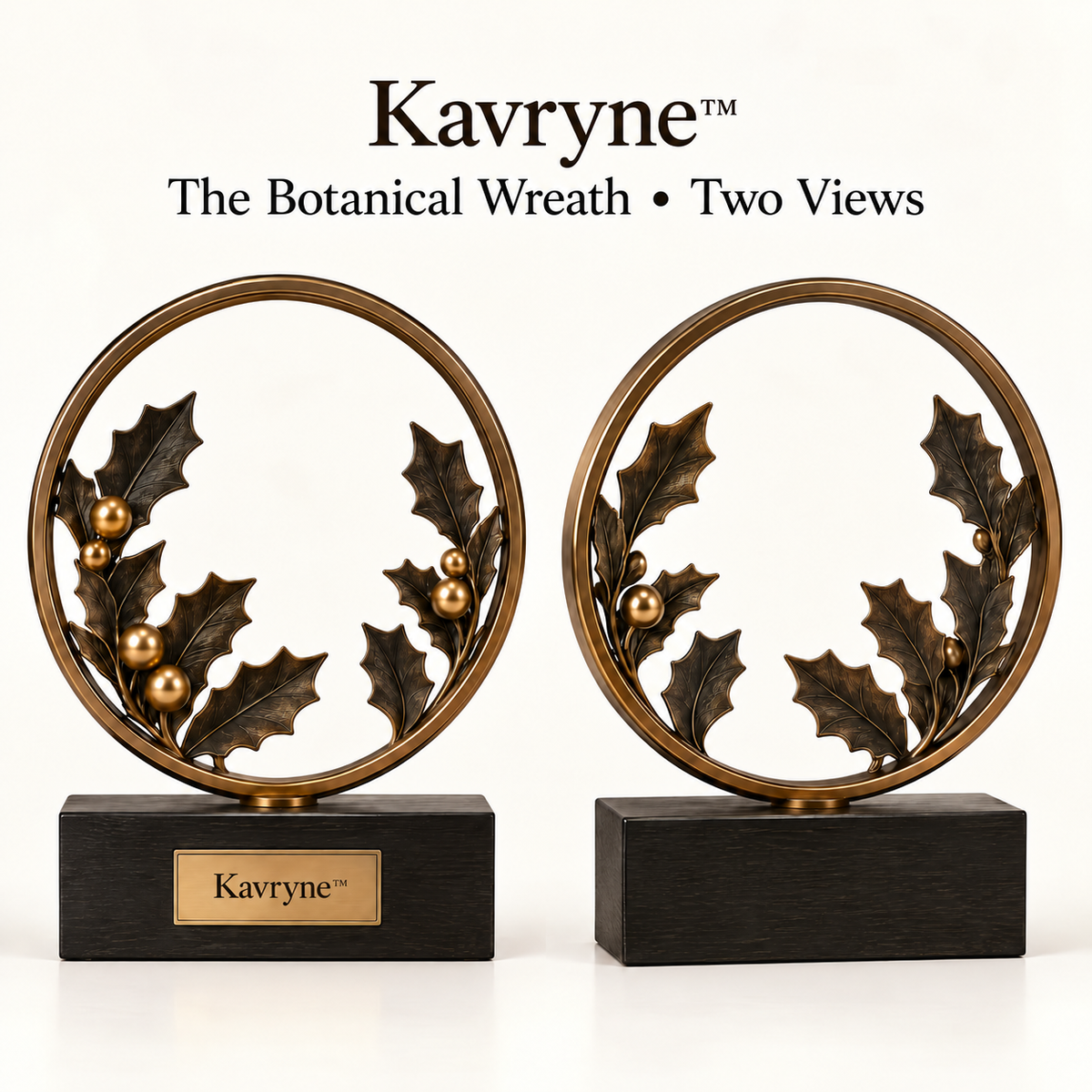 Kavryne™ The Botanical Wreath – Brushed Antique Bronze & Polished Berry Sculpture